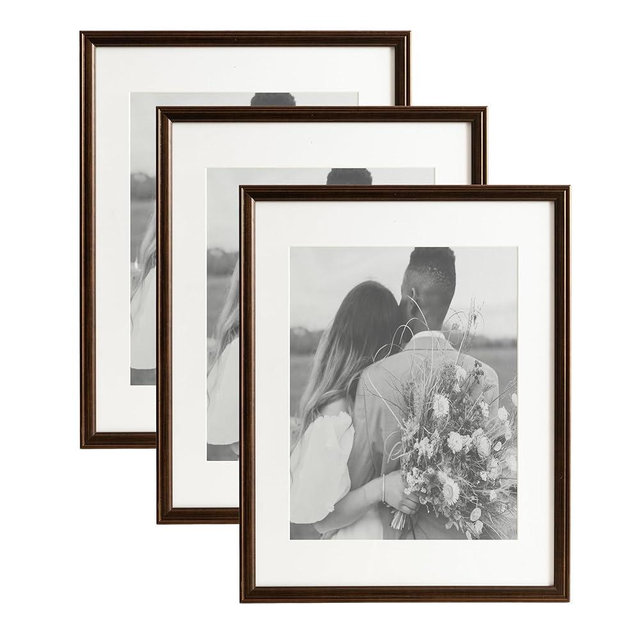 Kate and Laurel Adlynn Rectangle Picture Frame Set of 3, 14 x 18 matted to 11 x 14, Bronze, Vintage Three-Piece Frame Set for Gallery Wall Frame Set in Living Room Wall Decor