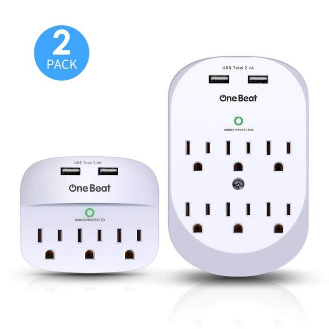 2 Pack Wall Surge Protector, Multi Plug Outlet Extender, Mount Outlet Wall Adapter with 2 USB Charging Ports 2.4 A, 490 Joules, ETL Certified-White for Home, School, Office