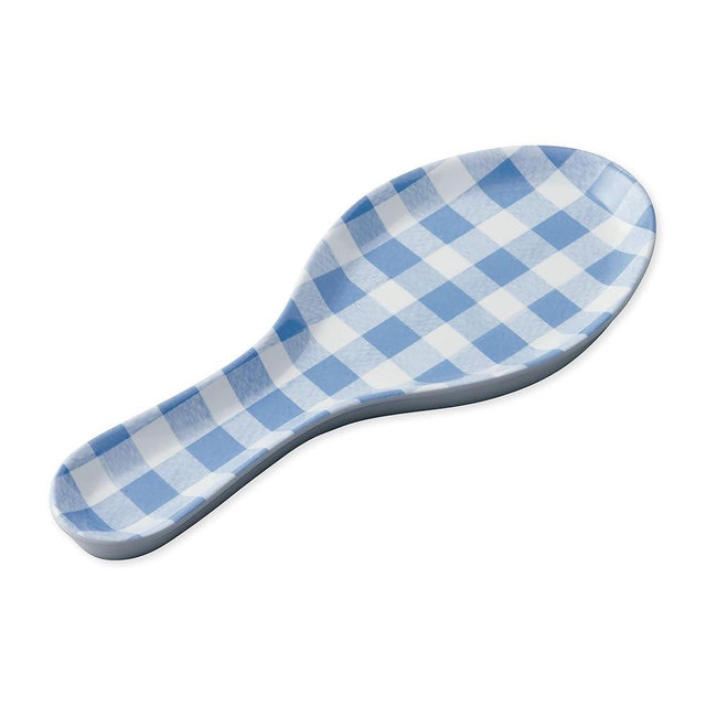 UPware Gingham Melamine Spoon Rest, Cooking Spoon Holder for Stove Top, Kitchen Counter, and Dining Table, 9.625 Inch, Blue