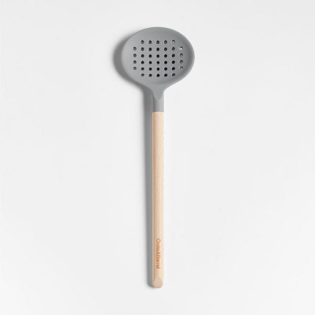 Crate & Barrel Grey Silicone and Wood Slotted Spoon