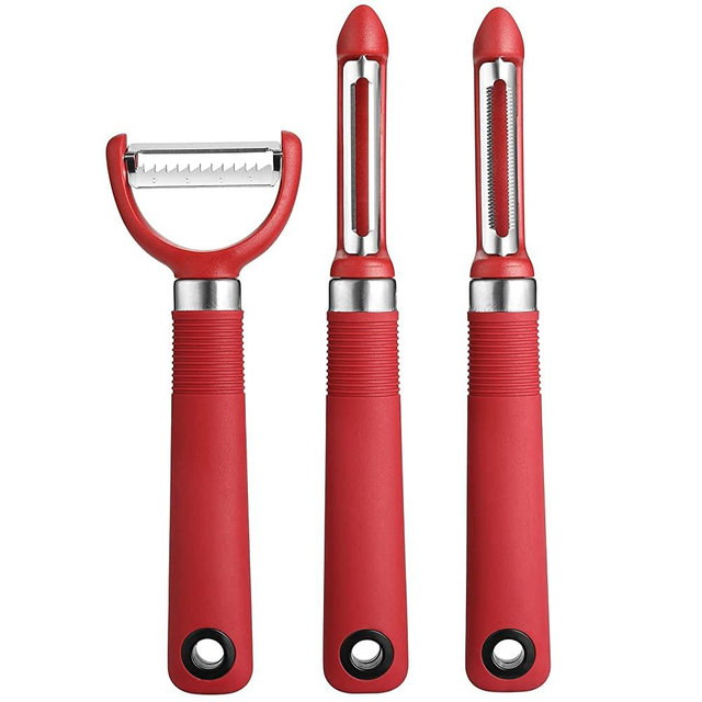 Rainspire 3-Piece Peeler Set, Premium Swivel Vegetable Peeler, Kitchen Gadgets Apple Peeler Potato Peeler Veggie Peeler Fruit Peeler, Dishwasher Safe Kitchen Accessories, Red