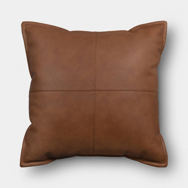 18"x18" Faux Leather Throw Pillow Brown - Room Essentials™