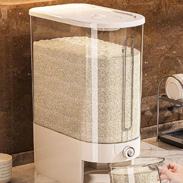 HYMIC Large Rice Dispenser 12Lbs, Cereal Dispenser Rice Container Food Storage Container with Measuring Cup, Cereal Containers Storage Kitchen Storage Household Rice Pet Food Holder (12LBS)