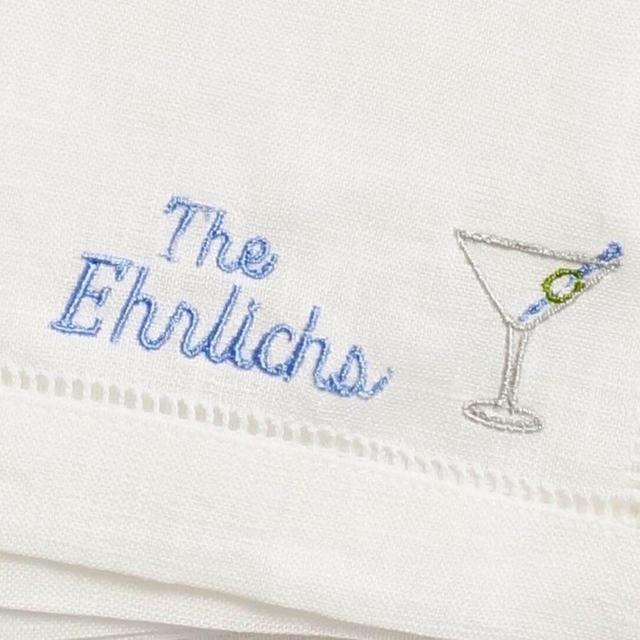 Embroidered Cocktail Napkins with Martini Glass and Minimalist Name Set | Threads & Honey