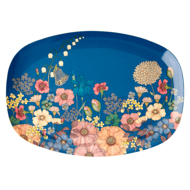 Melamine Rectangular Plate in Flower Collage Print