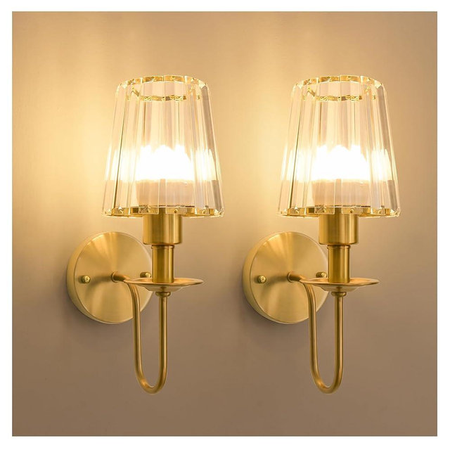 Battery Operated Wall Sconces set of Two,Wireless Wall Sconces with 5200 mAh Bulb and Remote,LED 15 Colors Rechargeable Gold Wall Sconce with Crystal for Bedroom Living Room Hallway Wall Decor