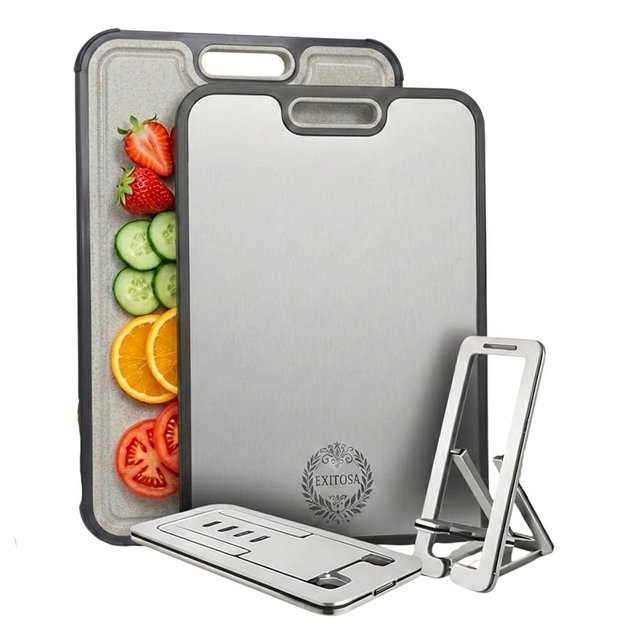 Titanium Cutting Board with Phone & Tablet Stand – Dual-Sided, Dishwasher Safe, Knife-Friendly Kitchen Prep Board