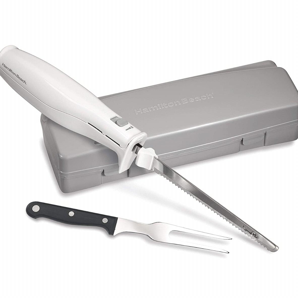 Hamilton Beach Electric Knife for Carving Meats, Poultry, Bread, Crafting Foam and More, Storage Case and Serving Fork Included, Black (74275R)