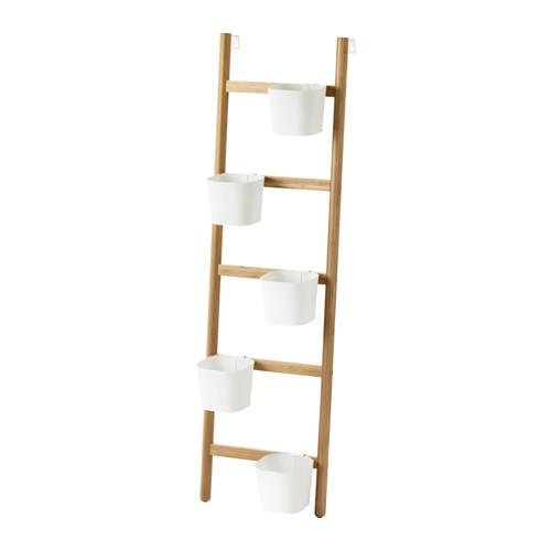 Ikea Plant stand with 5 plant pots, bamboo, white