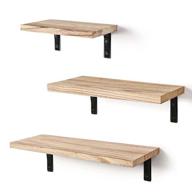 Labcosi Set of 3 Floating Shelves for Wall, Rustic Wood Wall Shelves Rack Storage for Living Room, Bedroom, Bathroom, Home Décor