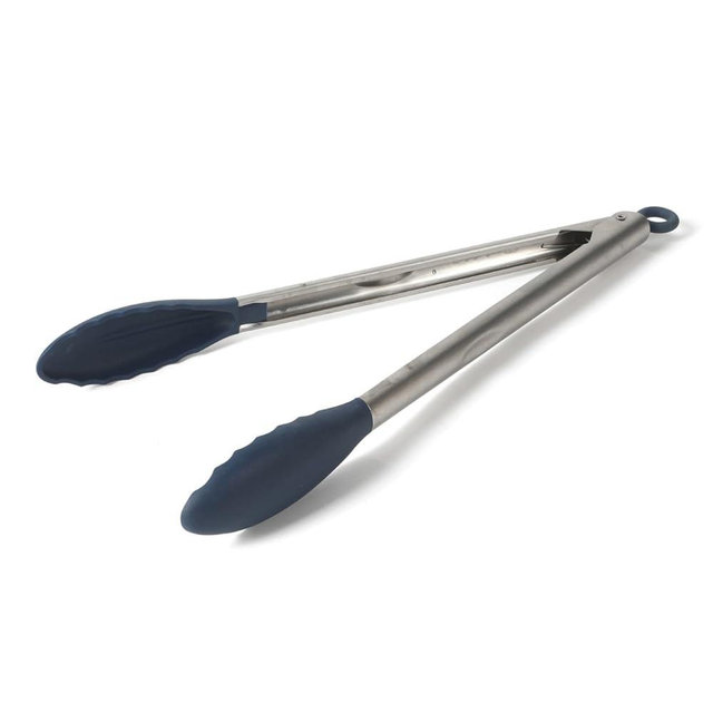 Calphalon Edge Stainless Steel Kitchen Tongs W/Silicone Head - Navy Blue