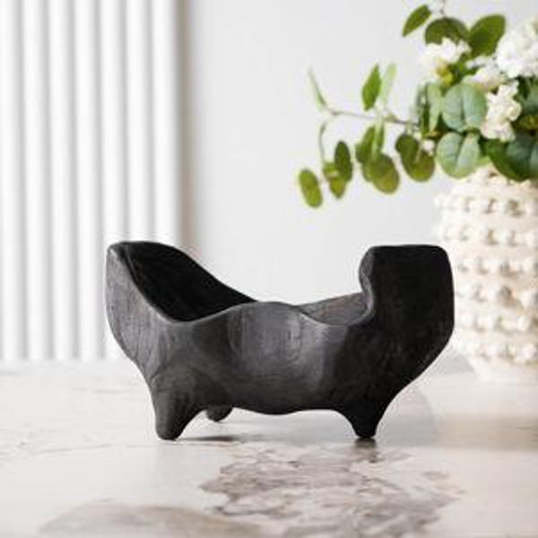 DN DECONATION Oak Wood Black Decorative Bowl-9.25x5.51 Inch Small Bowl for Entryway Key, Fruit, Candy with feet, Boho Farmhouse Home Decor for Dining Room, Coffee Table Centerpiece