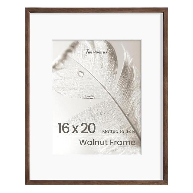 Fun Memories 16x20 Picture Frame - Natural Solid Walnut Wood Frame 16x20 Matted to 11x14 Photos - Walnut Picture Frame with Tempered Glass, Wall Hook Hanging Hardware Included
