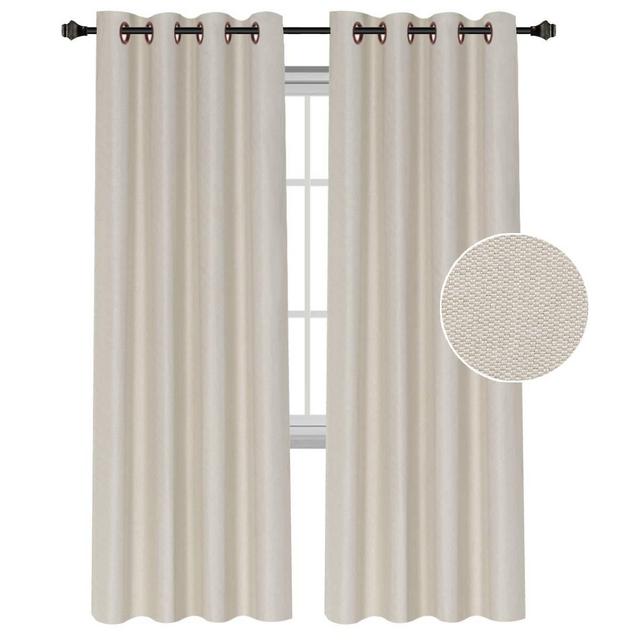 H.VERSAILTEX Classic Grommet Faux Linen Curtain Thermal Insulated Textured Linen Extra Long Panel Drapes, Decent Ivory Curtain 52 by 108 Inch - 1 Panel