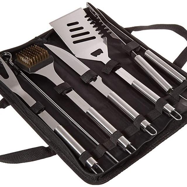 Home-Complete BBQ Grill Tool Set- Stainless Steel Barbecue Grilling Accessories with 7 Utensils and Carrying Case, Includes Spatula, Tongs, Knife