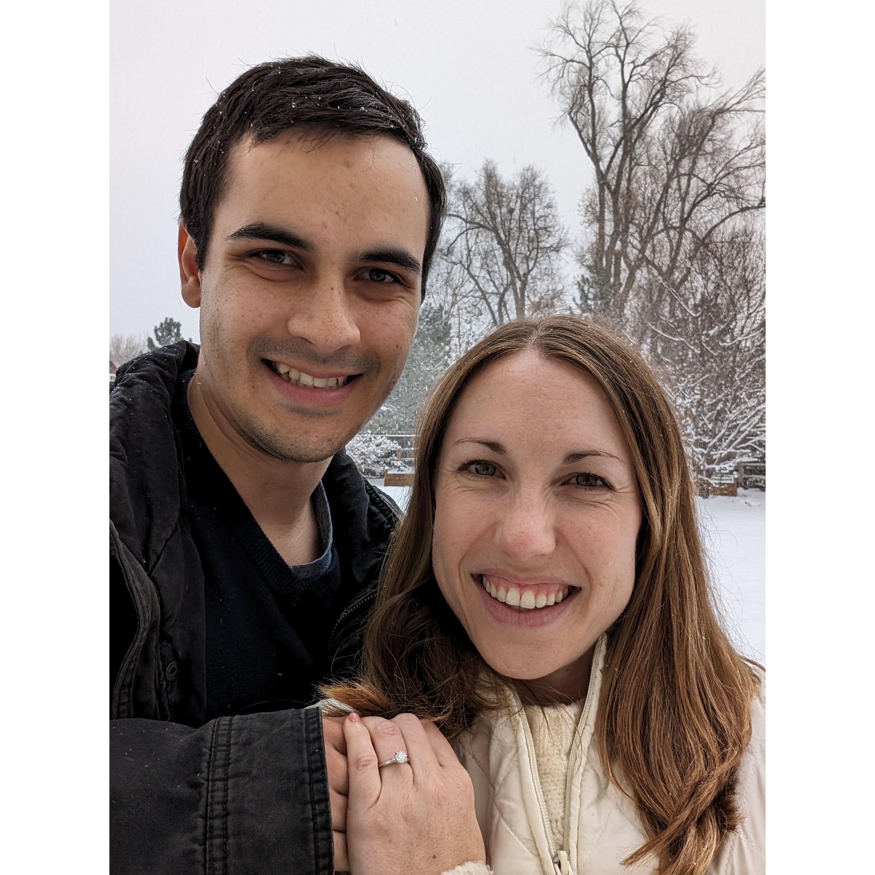 Newly engaged and Anjali made the couple--once again--freeze for some snow pix (November 2023)