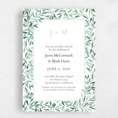 Green Bordered Wedding Invitation - Eastwick Frame