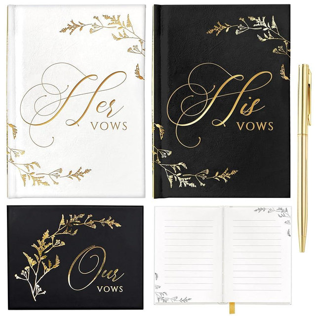 Vow Books, 2 pc Vow Books His and Hers, Vows Book, Wedding Vow Book, Gold Stamped Vow Books for Wedding, Vow Book, Wedding Vow Books, Black and White His and Her Vows Book, Wedding Vows Book