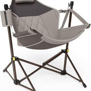 TIMBER RIDGE Hammock Camping Chair with Adjustable Backrest, Heavy Duty Folding Hammock Chair Supports 300lbs, Portable Hammock Chair for Camping, Travelling and Patio, Tan