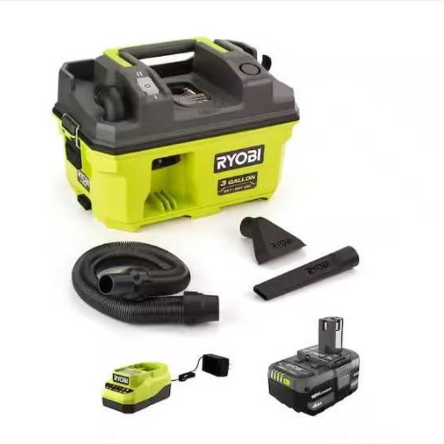 RYOBI ONEAND 18V Link Cordless 3 GAL. Wet/Dry Vacuum KIT with 4.0 AH Battery and 18V CHARG