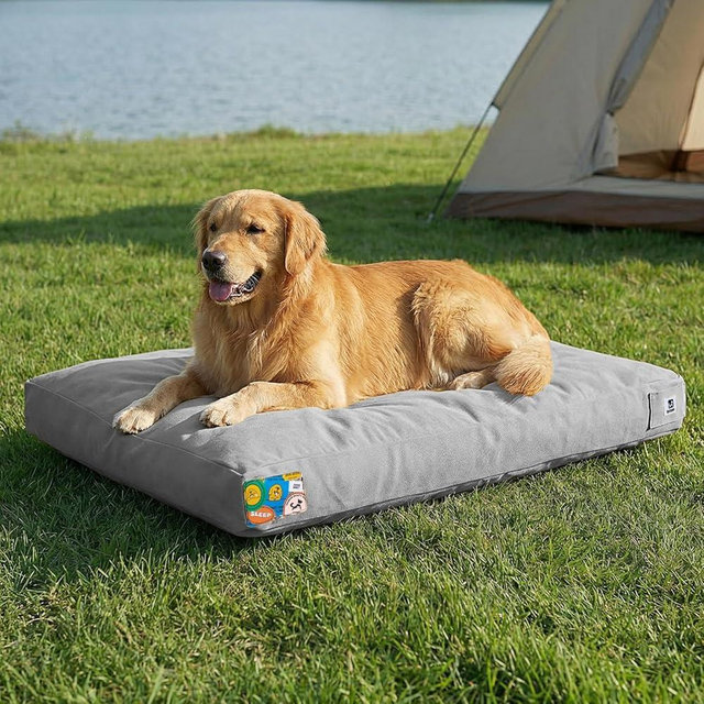 Sytopia 42 Inch Durable Indestructible Dog Bed for Extra Large Dogs, Outdoor Canvas Chew Proof Pet Crate Mat with Waterproof Washable Removable Cover, Indoor Patio Pet Pad for Crate, Light Grey