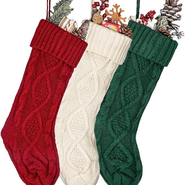 Guojanfon Christmas Stockings, 18 inches Large Size Cable Knit Knitted Xmas Stockings, Rustic Personalized Stocking Decorations for Family Holiday Season Decor (Option 20)
