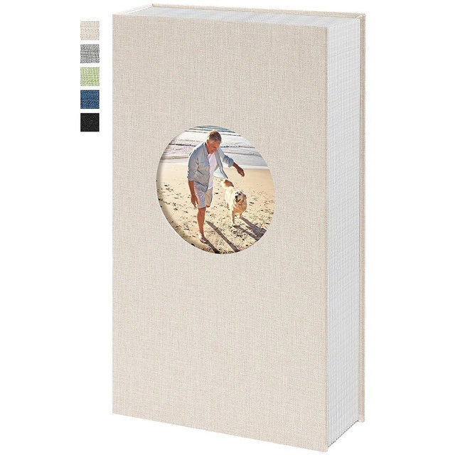 Vienrose Photo Album 4x6 Photos 420 Pockets Linen Cover Slip-in Photo Book with Round Window for Wedding Vacation, Beige