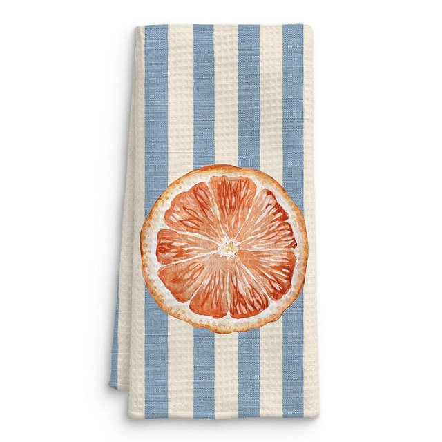QICLM Grapefruit Fruit Kitchen Towels, Blue and White Striped Grapefruit Dish Tea Towel for Kitchen Decor, Fruit Lover Gifts Decorative Hand Towels for Bathroom, 16x24 Inch
