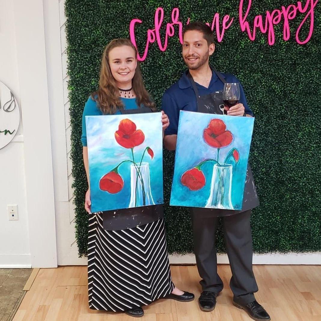 Wine and Design in Corning. We ended up having a whole class to ourselves! 5/17/22