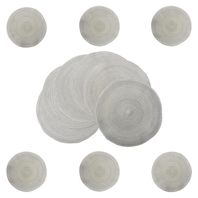 Placemats Set of 6 Pack Round Braided Placemats, 6 Round Placemats & 6 Drink Coasters, 15 inch Washable Table Mats Kitchen Table Place Mats for Dining Table (PP Light Grey)