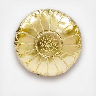 Embroidered Starburst Faux Metallic Leather Pouf