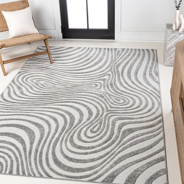 JONATHAN Y Maribo High-Low Abstract Striped Indoor/Outdoor Area Rug 5x8, Gray, Contemporary, Modern, Vintage, Bohemian for Bedroom,Kitchen,Living Room,Non Shedding,Easy-Washing (SCN103B-5)