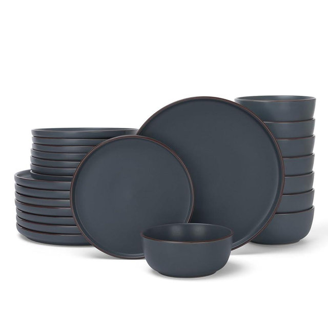 Famiware Mercury 24 Pieces Dinnerware Sets, Plates and Bowls Sets for 8, Microwave and Dishwasher Safe Dish Set, Charcoal