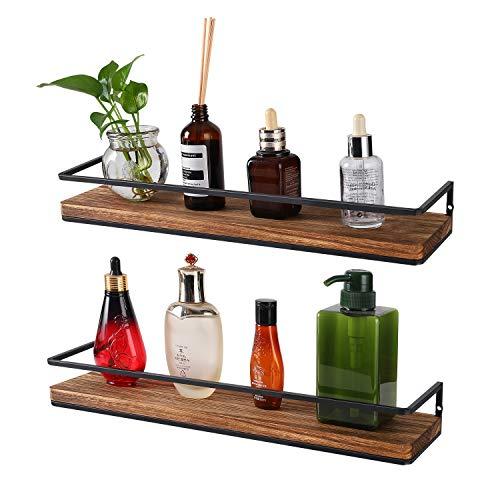 Minggoo Floating Shelves Wall Mounted Set of 2, Rustic Wood Wall Storage Shelves for Bedroom,Living Room,Bathroom, Kitchen Torched Wood