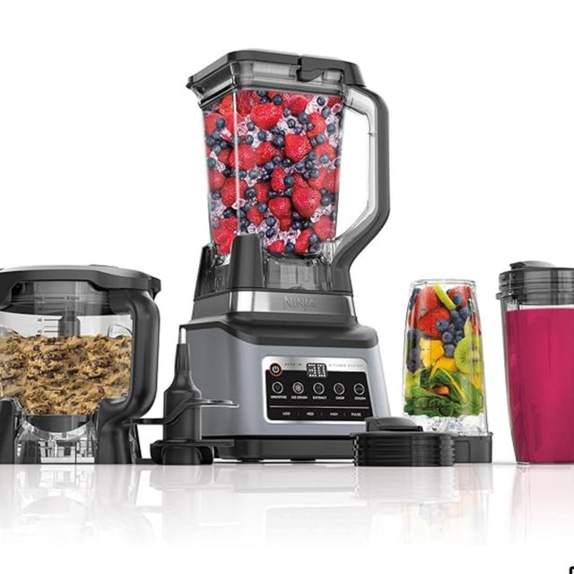 Ninja BN801 Professional Plus Kitchen System, 1400 WP, 5 Functions for Smoothies, Chopping, Dough & More with Auto IQ, 72-oz.* Blender Pitcher, 64-oz. Processor Bowl, (2) 24-oz. To-Go Cups, Grey