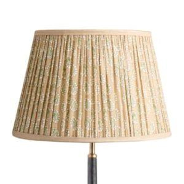 14 inch straight empire reversible gimbal shade in biscuit block printed Dotty gathered cotton by GP & J Baker