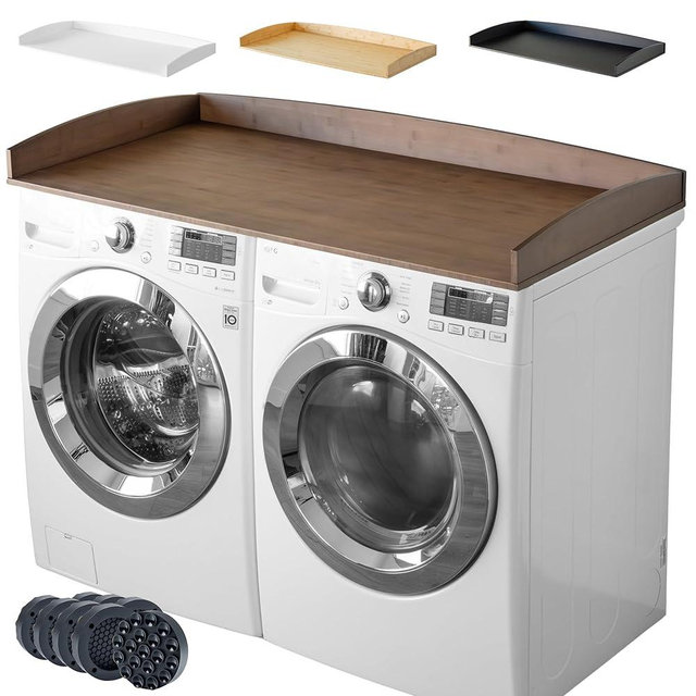 Nedura Washer Dryer Countertop with Anti-Vibration Pads & Curved Edge Rails, Bamboo Laundry Countertop, Washer Dryer Topper, Laundry Room Organization, Laundry Room Accessories 27.5"x54" -Dark Walnut