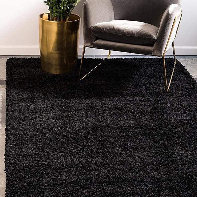 Unique Loom Solo Solid Shag Collection Modern Plush Jet Black Area Rug (9' 0 x 12' 0)