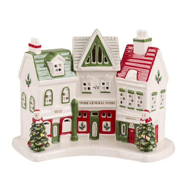 Spode – Christmas Tree Collection Miniature Christmas Village Shoppes, Figural Decoration, LED, Measures at 5", Made of Dolomite