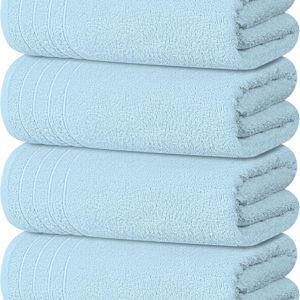 Tens Towels Pack of 4 Extra Large Bath Towels 30 x 60 Inches, 100% Cotton, Larger & Lighter Weight, Quicker to Dry, Super Soft and Absorbent, Perfect for Bathroom, Sky Blue