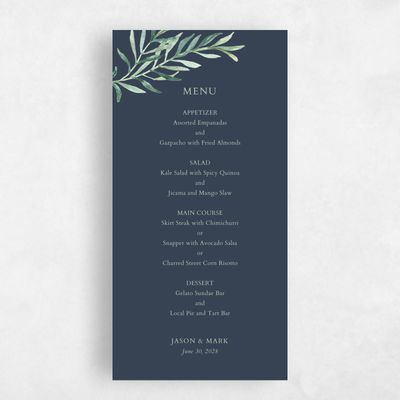 Grayed Navy, Grey Wedding Menu - Eastwick