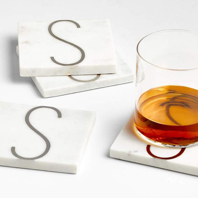 Marble "S" Monogram Coasters, Set of 4
