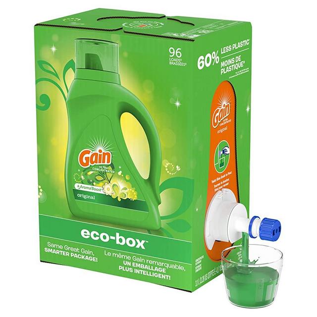 Gain Ultra Concentrated Liquid Laundry Detergent eco-Box, Original Scent, HE Compatible, 105 fl oz, 96 Loads