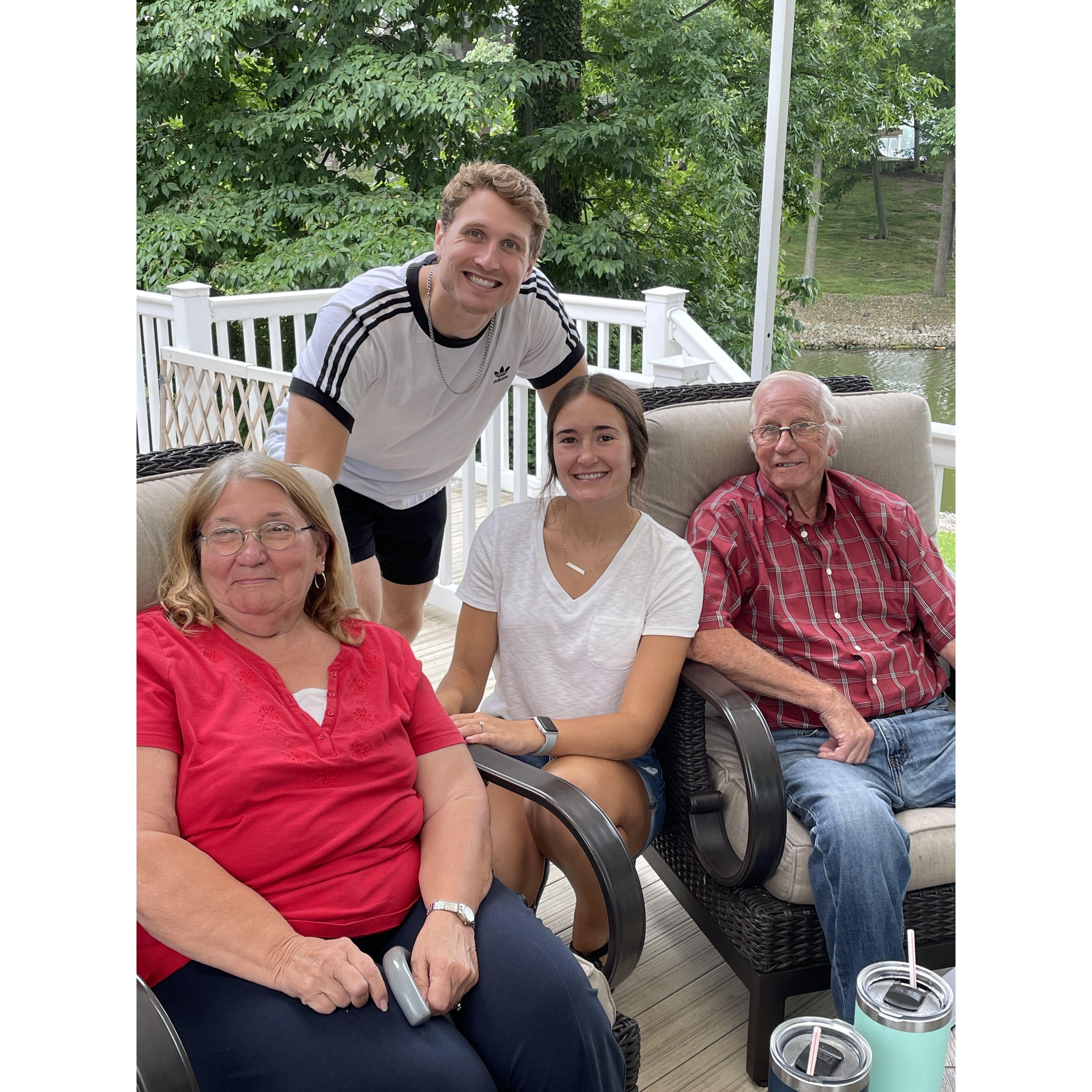 Engagement party at Holiday Lakes, pictured with Grandma Judy and Grandpa Tom Milton. July, 2023.