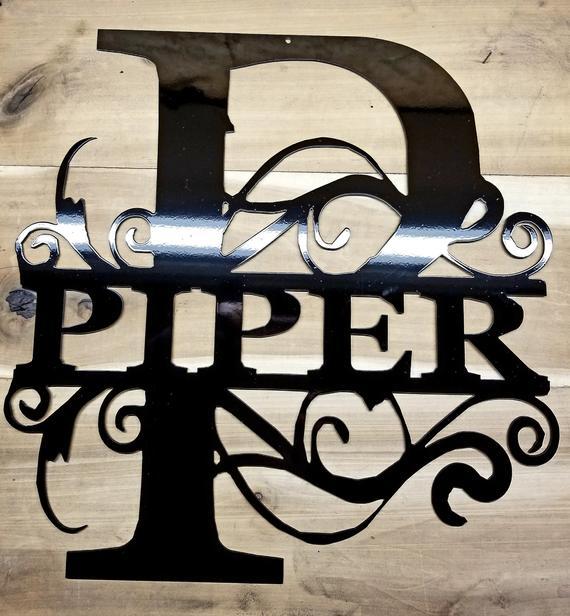 Family Initial & Name Metal Wall Sign Any Letter,Wall Decor ,Monogram Initial Door Hanger,Monogram Metal Letter .Anniversary ,Christmas Gift