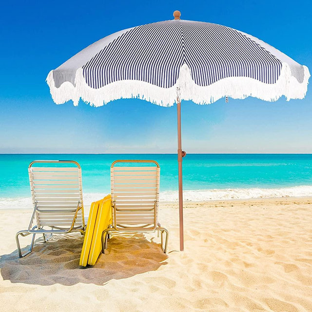 Sophia & William Patio Umbrellas 7ft Outdoor Beach Umbrellas with Fringe Holiday Umbrellas UV 50+, Portable Tilt Beach Umbrellas with Carry Bag for Sand Patio Lawn Garden Pool Outing Balcony