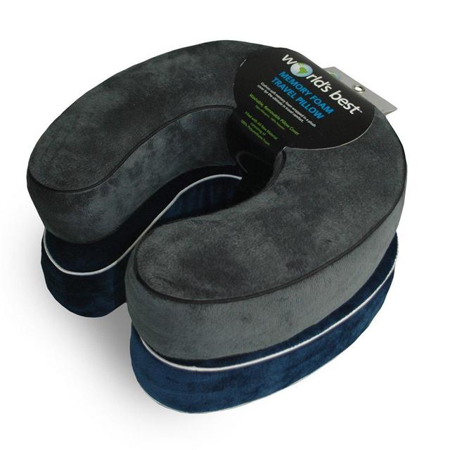 World's Best Cushion-Soft Memory Foam Neck Pillows Variety Pack, Charcoal and Navy