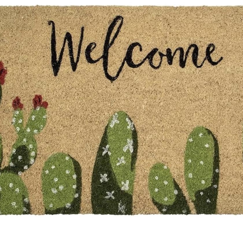 Natural Coir Tropical Cactus Rectangular Welcome Doormat 18" x 30"