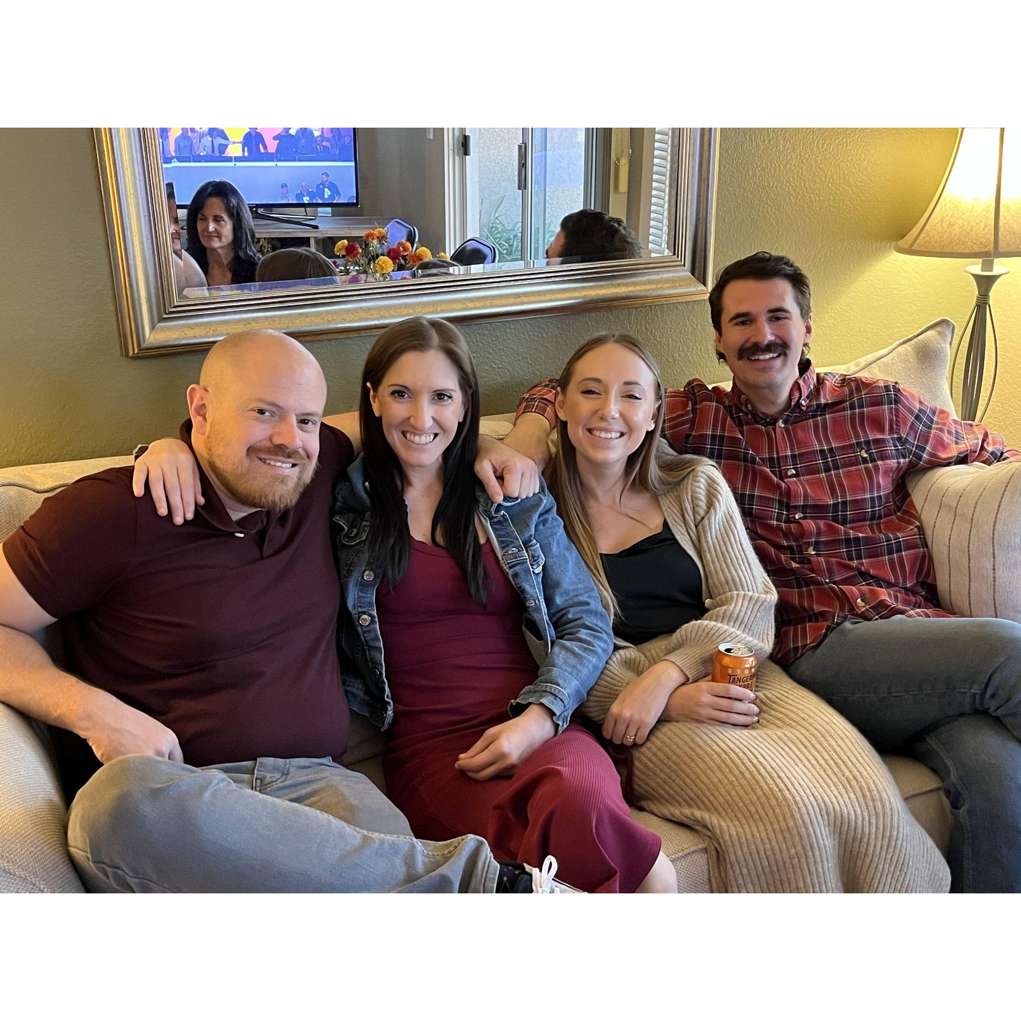 Thanksgiving 2022 with Carly's brother, Nick (bridesman), and sister-in-law, Emily (bridesmaid)