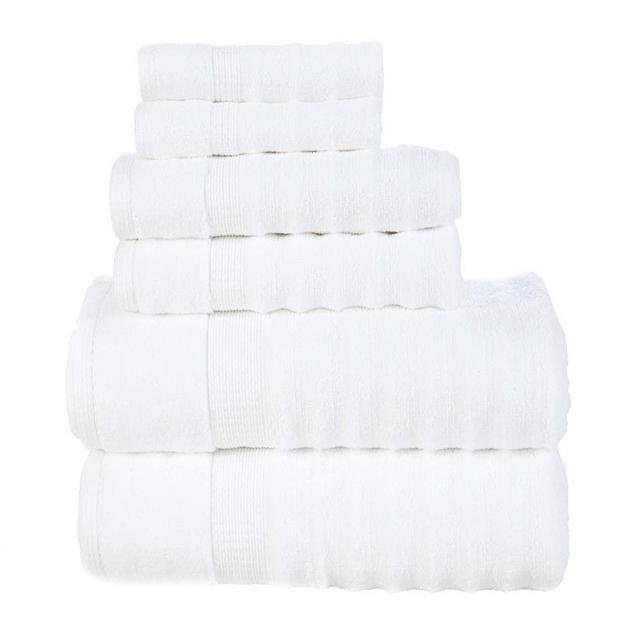 Ribbed White Bath Towels - 100% Cotton Towel Sets for Bathroom, Zero Twist, Soft Textured Bathroom Towels, Extra Absorbent, Quick Dry, 2 Bath Towels, 2 Hand Towels, 2 Wash Cloths - 6 Piece Set